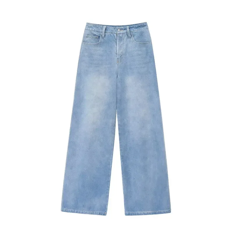 Retro Women's Two-Piece Suit Casual Wide-Leg Denim Trousers with V-Neck Vest And Waist Tie Commuter Wear for Women