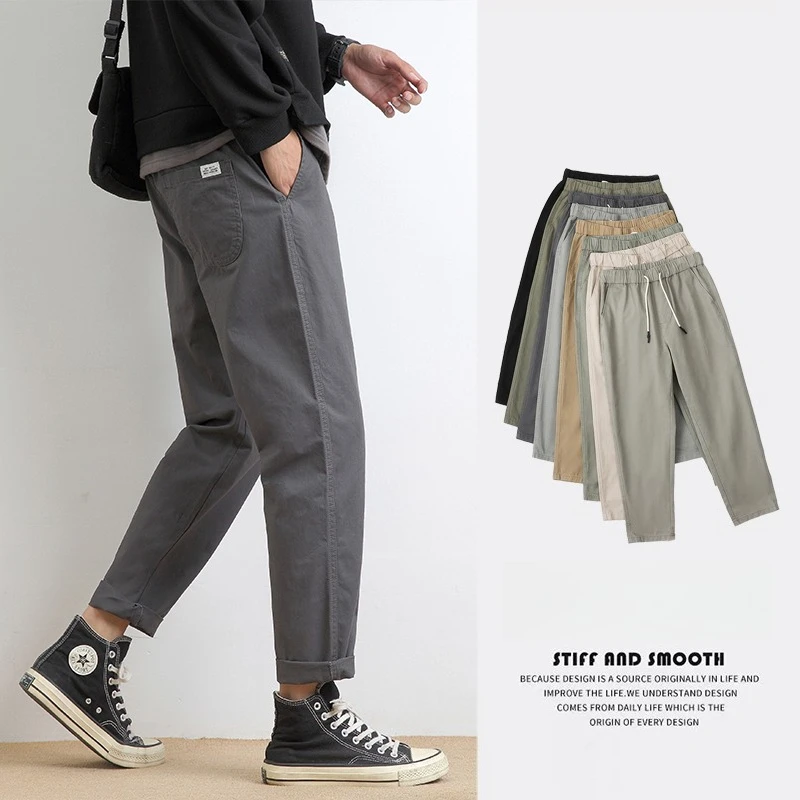 

Высококачественные мужские повседневные брюки весна-лето, 95% хлопок, дышащие, однотонные, серые, хаки, для прогулок и активного отдыха, мужские брюки в стиле амекаджи