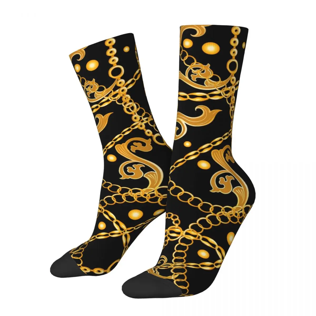 Golden Chain Stockings Women Vintage Print Socks Soft Kawaii Socks Spring Running Sports Anti Skid Graphic Socks Gift