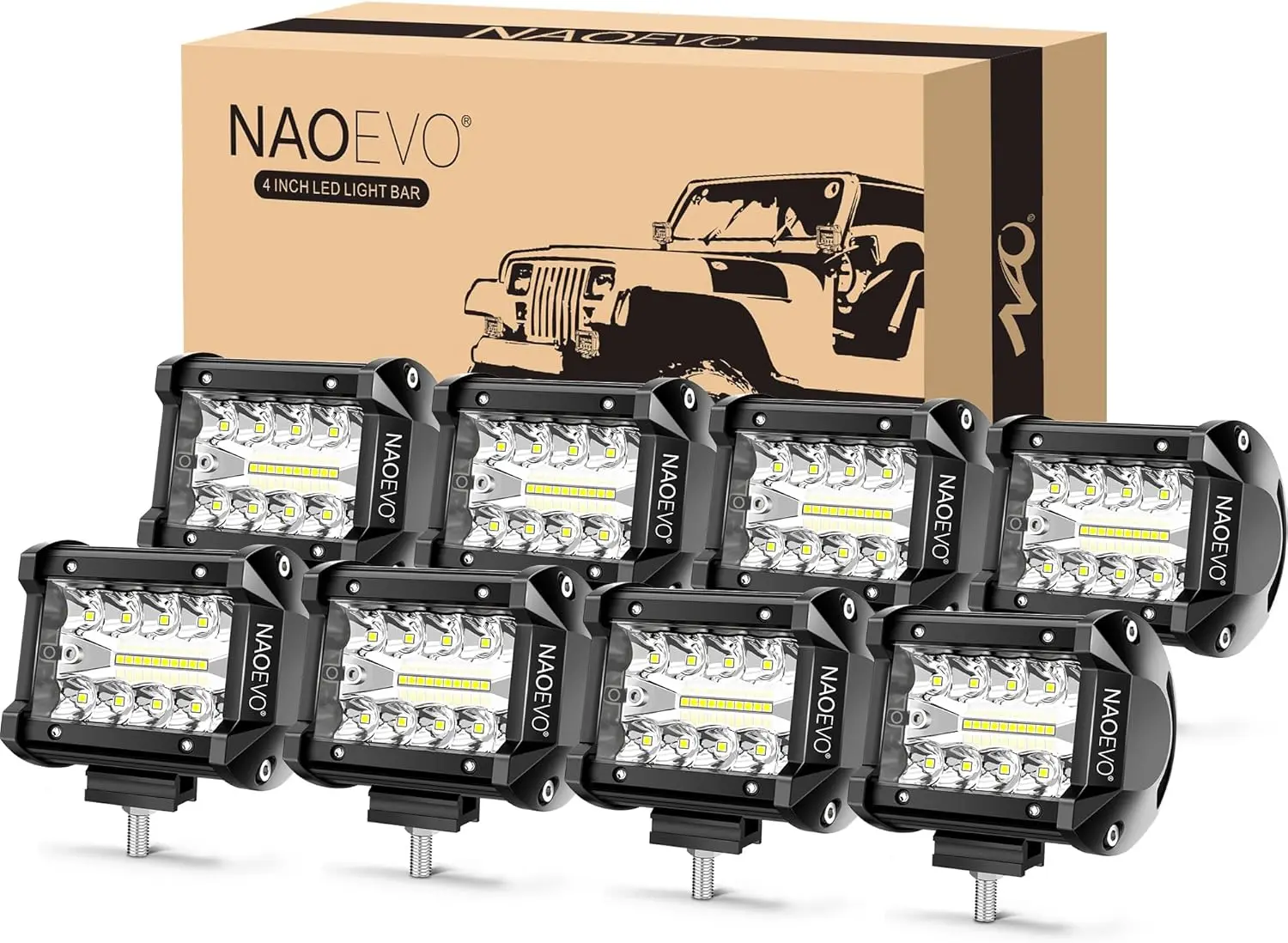 

4 Inch LED Pod Lights, 480W 48,000LM Spot Flood Combo for Truck Boat ATV UTV Pickup, Set of 8 White