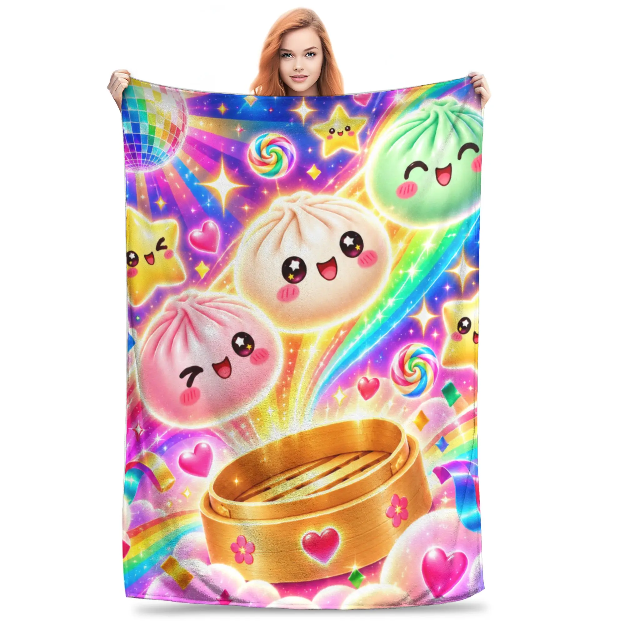 1PC Colorful candies assortment Rainbow Disco Ball Cartoon Print Cozy Fleece Blanket Throw Super Cosy Plush Living Room Sofa