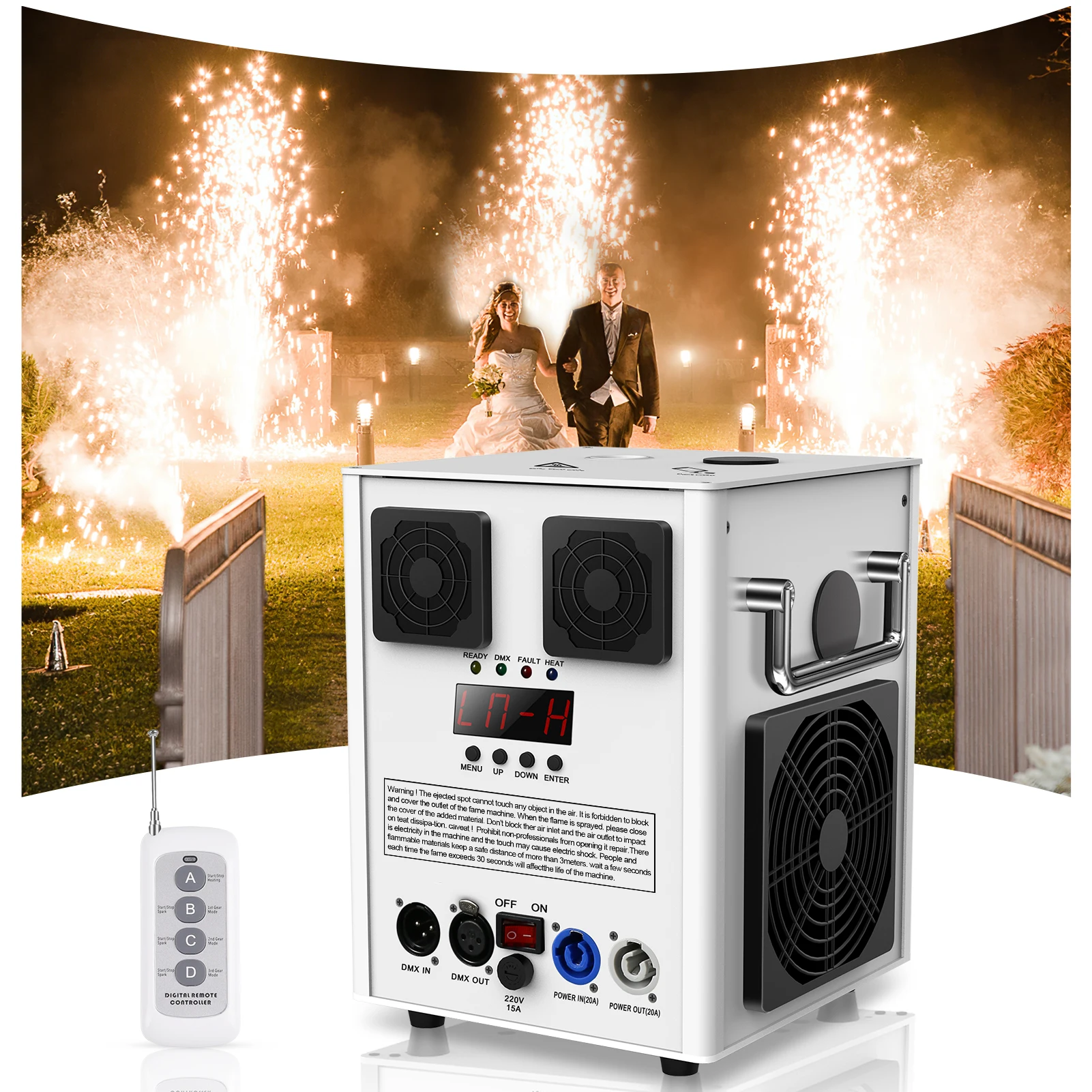 Fieryzeal 600W Cold Spark Machine With Flightcase Wedding Party DMX Remote Wireless Firework Machine Fountain Stage Equipment