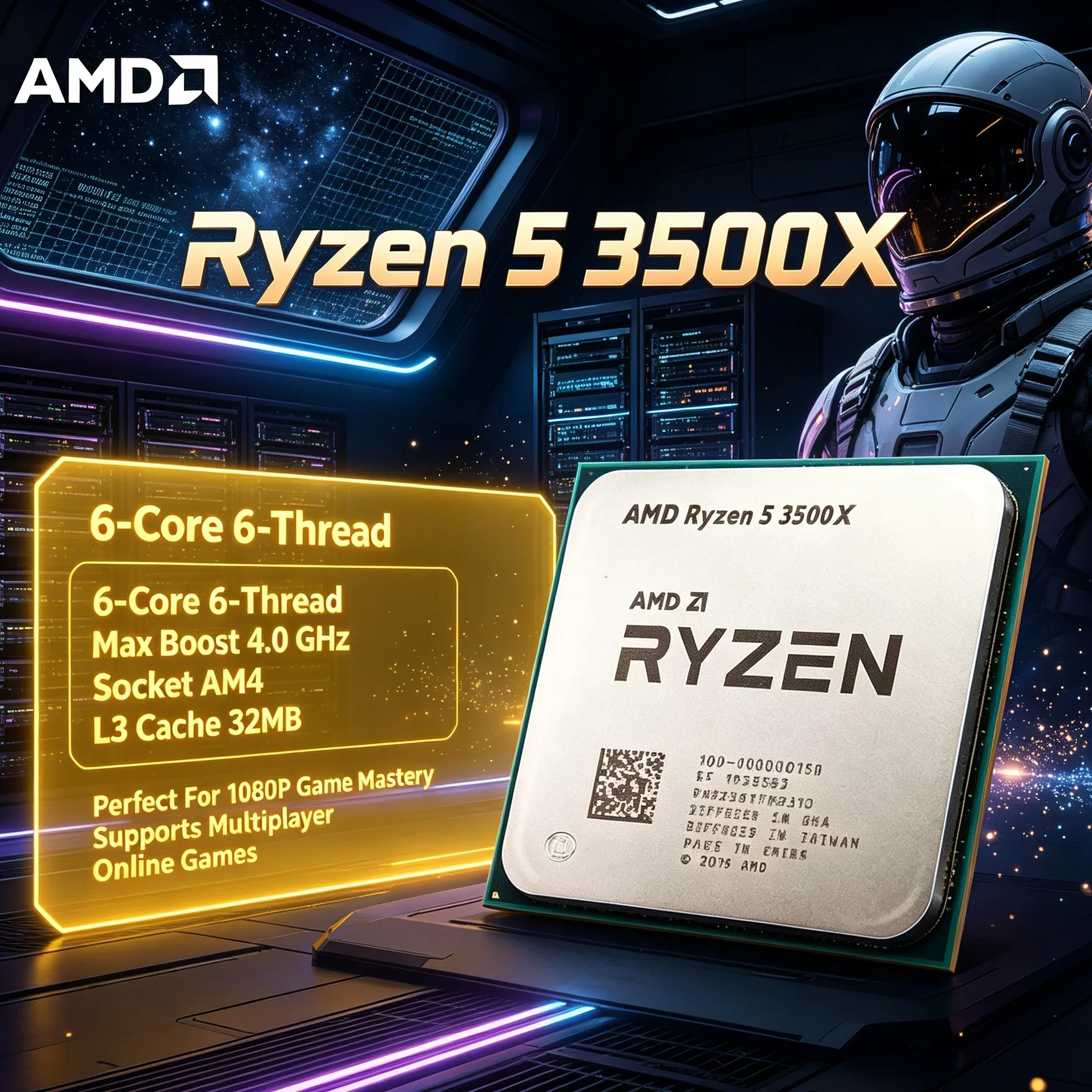 Processador Ryzen 5 3500X CPU 6C 6T DDR4 PCIe 4.0 Soquete AM4 32MB Cache Processador de Desktop para Montagem de PC Gamer