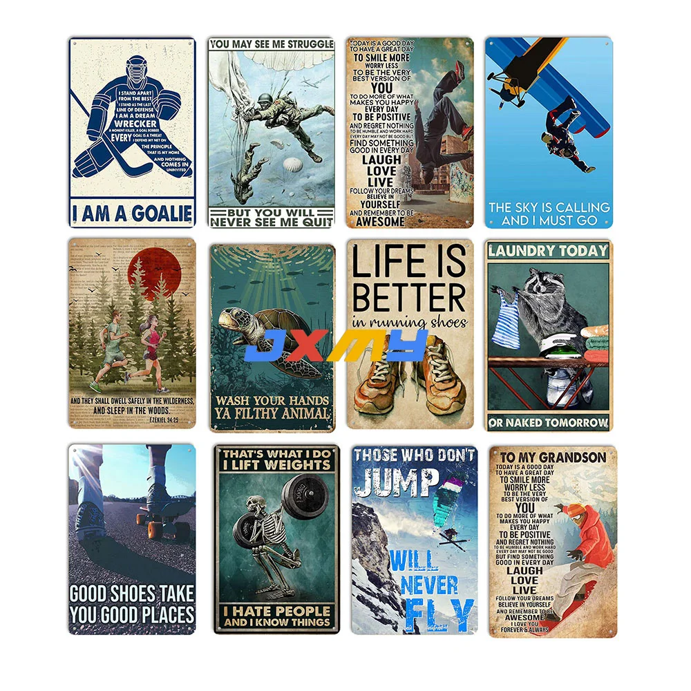 Life Is Better with Sport Tin Sign Skydiving, escalada, fútbol, placa desgastada, decoración de pared, arte para Bar, Pub, Club, cueva de hombre, decoración del hogar