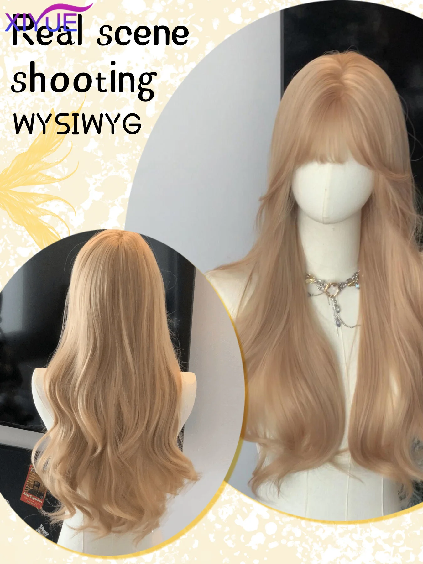 XY Long Wavy Light Ash Blonde Synthetic Wigs with Bangs for Women Natural Wave Cosplay Party Daily Use Hair Wigs Heat Resistant