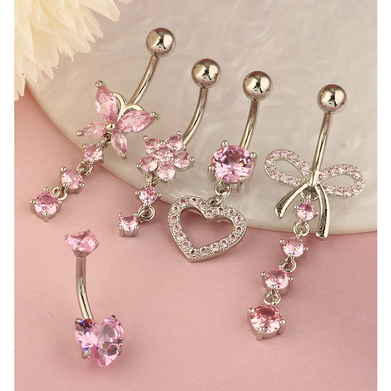 5PCS Cute Dangle Belly Ring Pack, 14G Navel Piercing Set