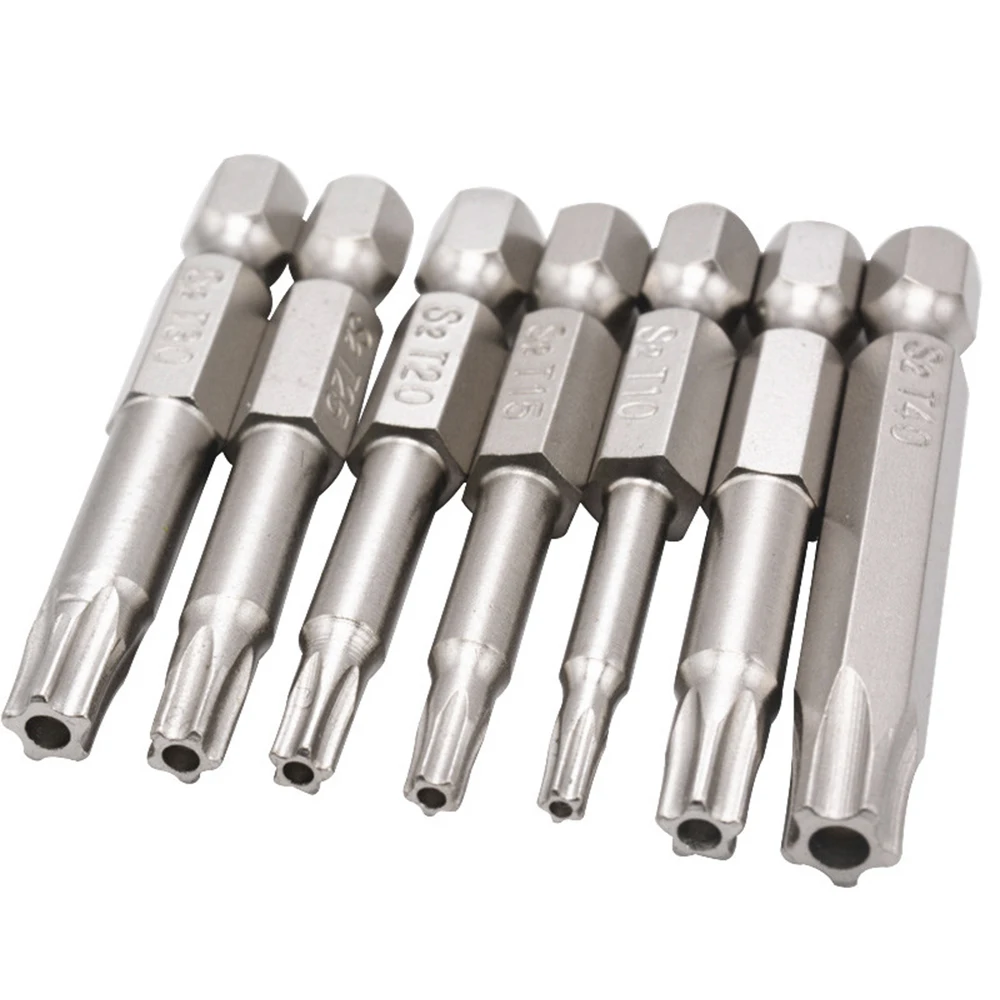 Set of 7 Nickel-Plated 5-Star Bits with Holes 50mm Long Star Bit Screwdriver Bits Made of S2 Material Tamper-Resistant Star Bits