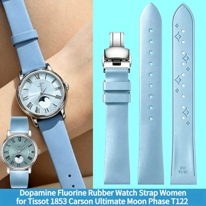 Dopamine Fluorine Rubber Watch Strap Women for Original Tissot 1853 Carson Ultimate Moon Phase T122 FKM watchband Waterproof