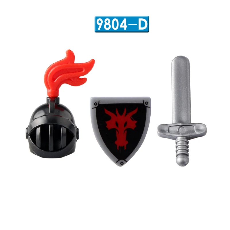 Medieval Knight Red Dragon Knight Accessories Shield Spear Armor Building Block bricks Mini Action Figure Chilldren Toy AX9804