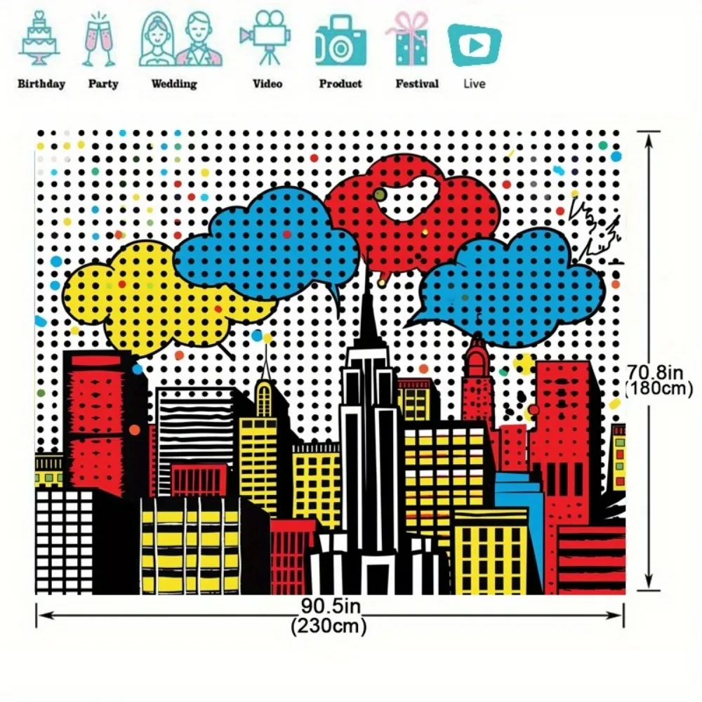 Superhero City skyline background Polyester photography banner studio booth and party decorations