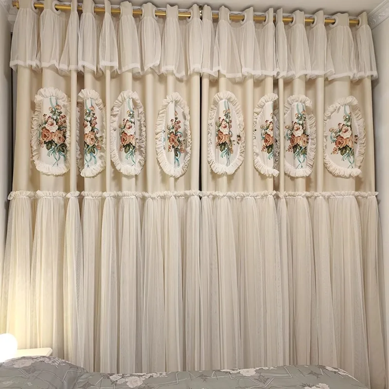 Korean American French Princess Curtains for Bedroom Living Room Blackout Luxury Girl Kids-children European Style