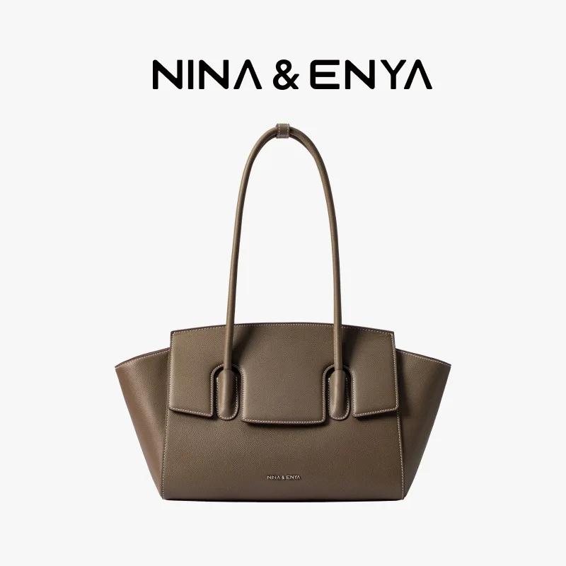 NINA ENYA 2025 Fashion Large Eye Bag Single Shoulder Handbag Genuine Leather Bag Women's New Style
