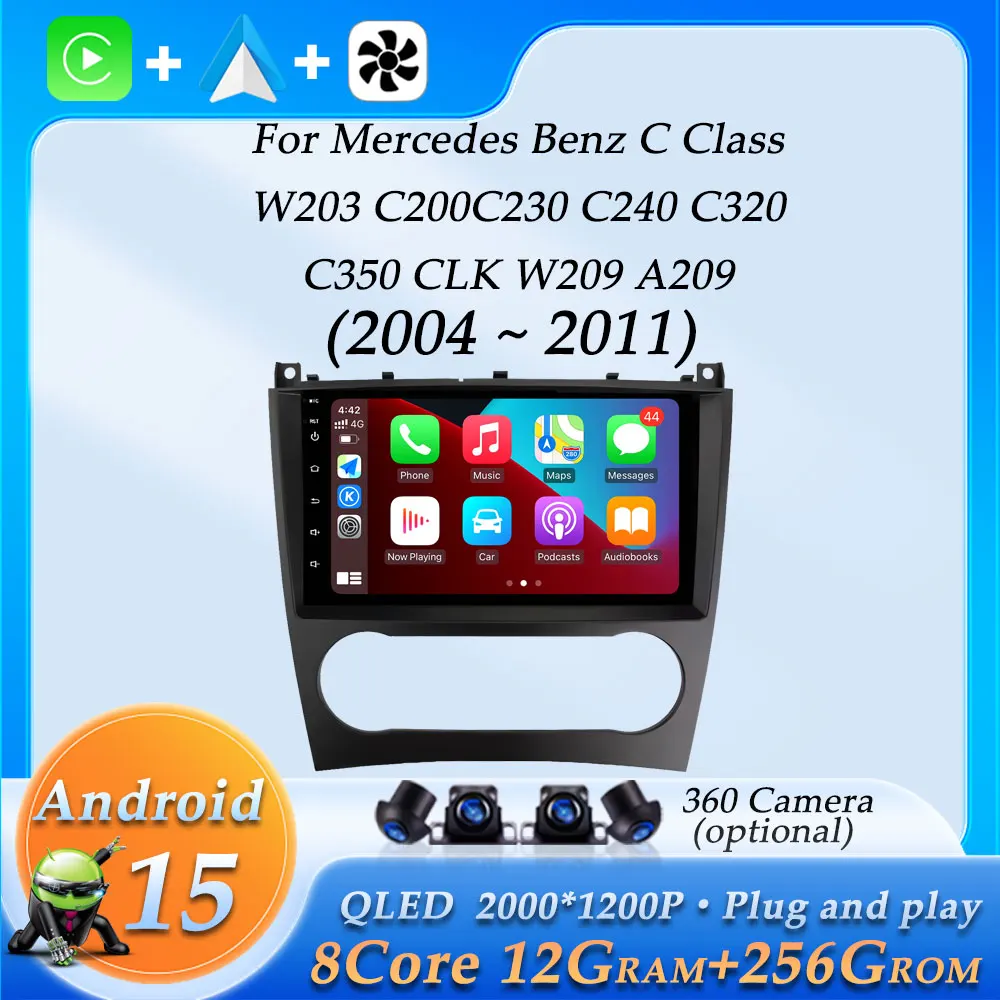 

Car Radio Multimedia Player for Mercedes Benz C Class W203 C200C230 C240 C320 C350 CLK W209 A209 2004 -2011 Wireless CarPlay
