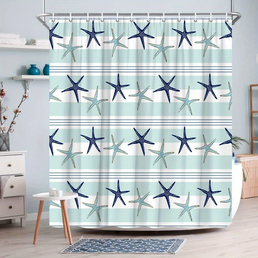1pc Cute Cartoon Fish Printed Waterproof Shower Curtain Bathroom, Bathtub Curtain Partition Privacy Hanging Curtain 12 Hooks