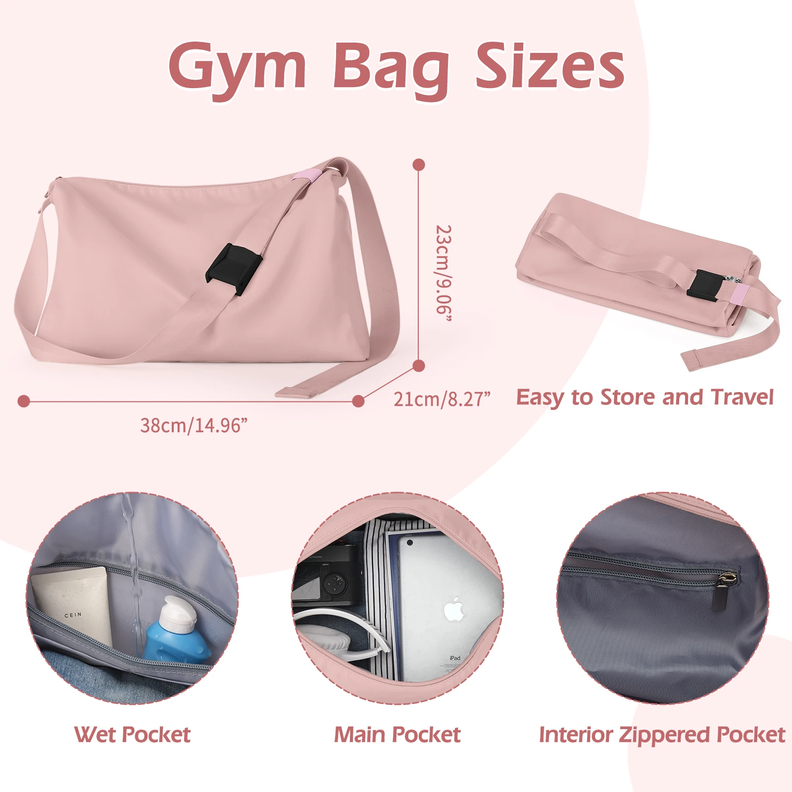Sports Bag for Women Crossbody Bag Gym Bag Ladies, Large Capacity Dry Wet Separation Sports Bag Travel Bag Carry-on or Weekend