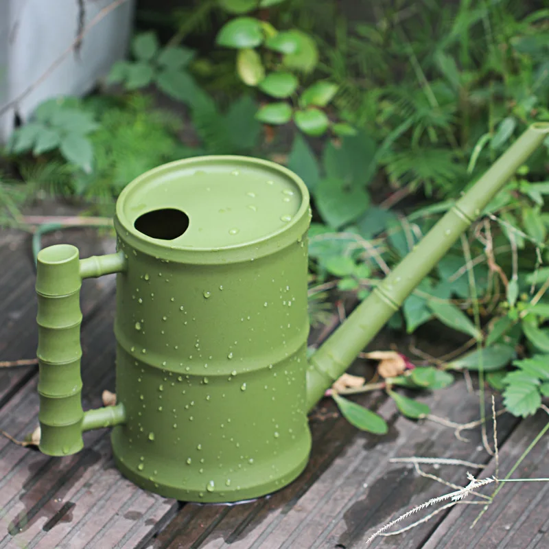 Somenie 1.6L Imitation Bamboo Tube Watering Kettle Long Spout Plastic Watering Pot, Lightweight Household Gardening Watering Can
