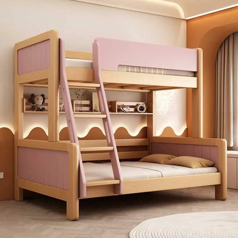 Cama de plataforma multifuncional para crianças, madeira maciça, cama de casal, pequeno mobiliário moderno, armazenamento para crianças e meninas,