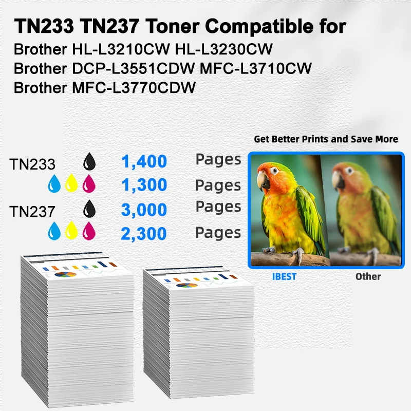IBEST Toner Factory Compatible Brother TN233 TN237 Toner Cartridge Compatible for Brother HL-L3210CW HL-L3230CW DCP-L3551CDW