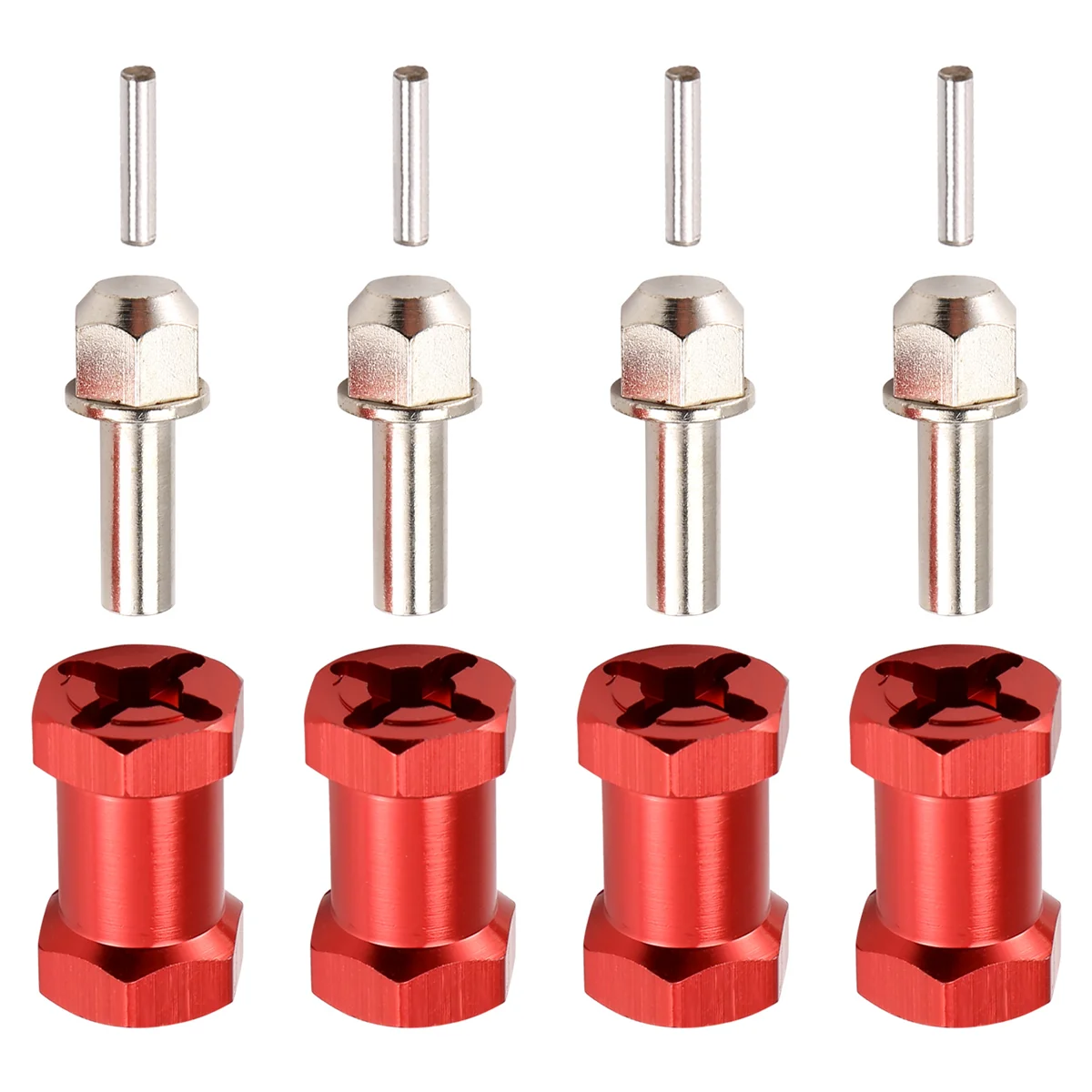 4pcs 12mm Hex Wheel Hub Drive Adaptor 20mm Extension Combiner Coupler for 1/10 RC Car Crawler SCX10 D90,Red