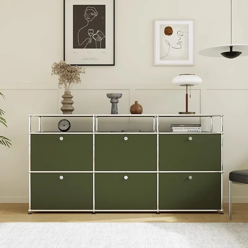 CX Olive Green Module TV Cabinet Medieval Stainless Steel Side Cabinet