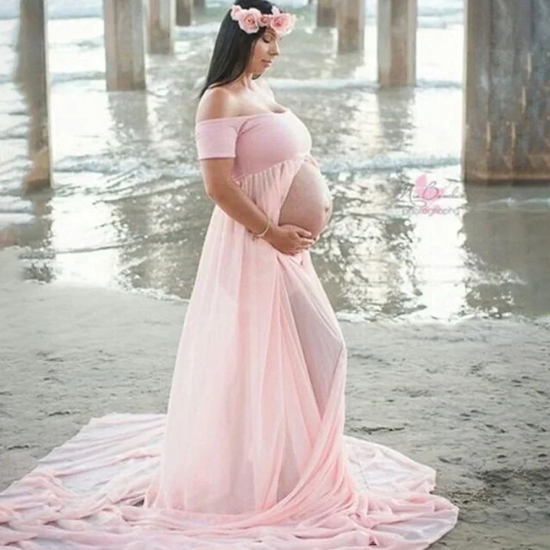 Wipe Chest Slit Maternity Dress Floor Length Skirt Photography for Photoshoot Pregnancy Robe  Shooting Photo