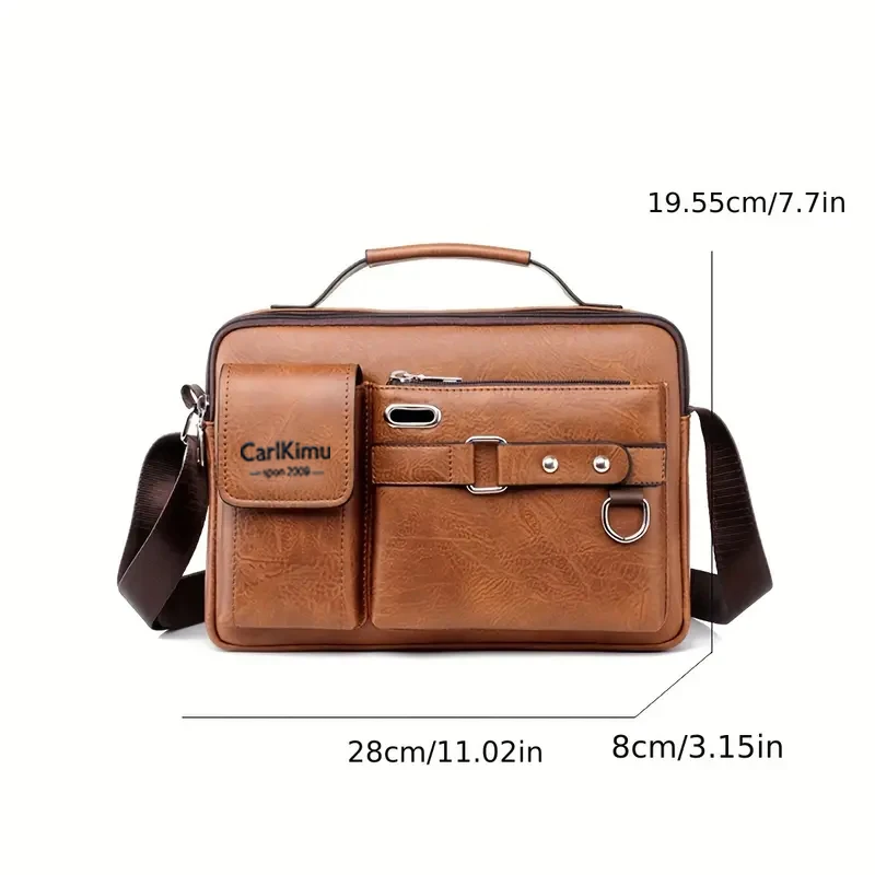 Men's business single-shoulder bag, suitable for business trips. Made of PU material, with multiple pockets and a crossbody stra