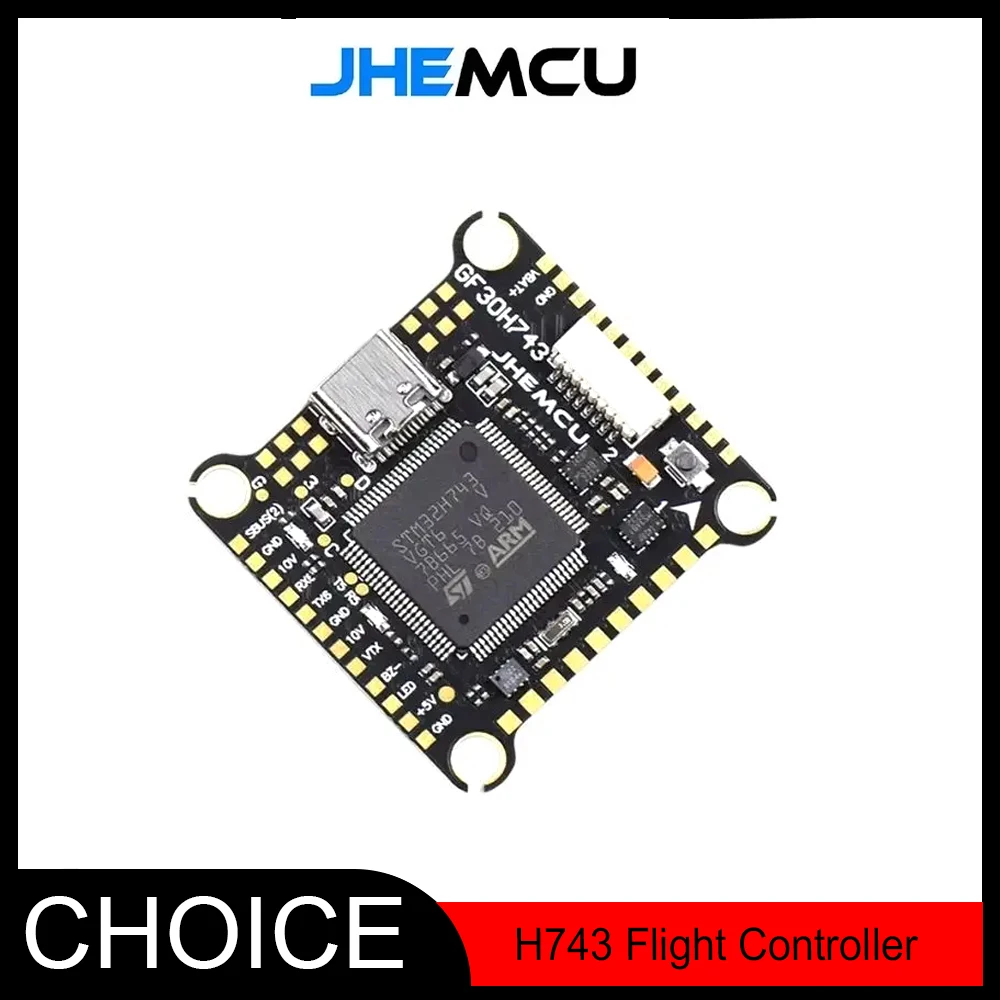 

JHEMCU GF30H743 Flight Controller – H743 480MHz, ICM42688P, Dual Baro/OSD, 128M BlackBox, 3-6S 30x30mm for FPV Drones