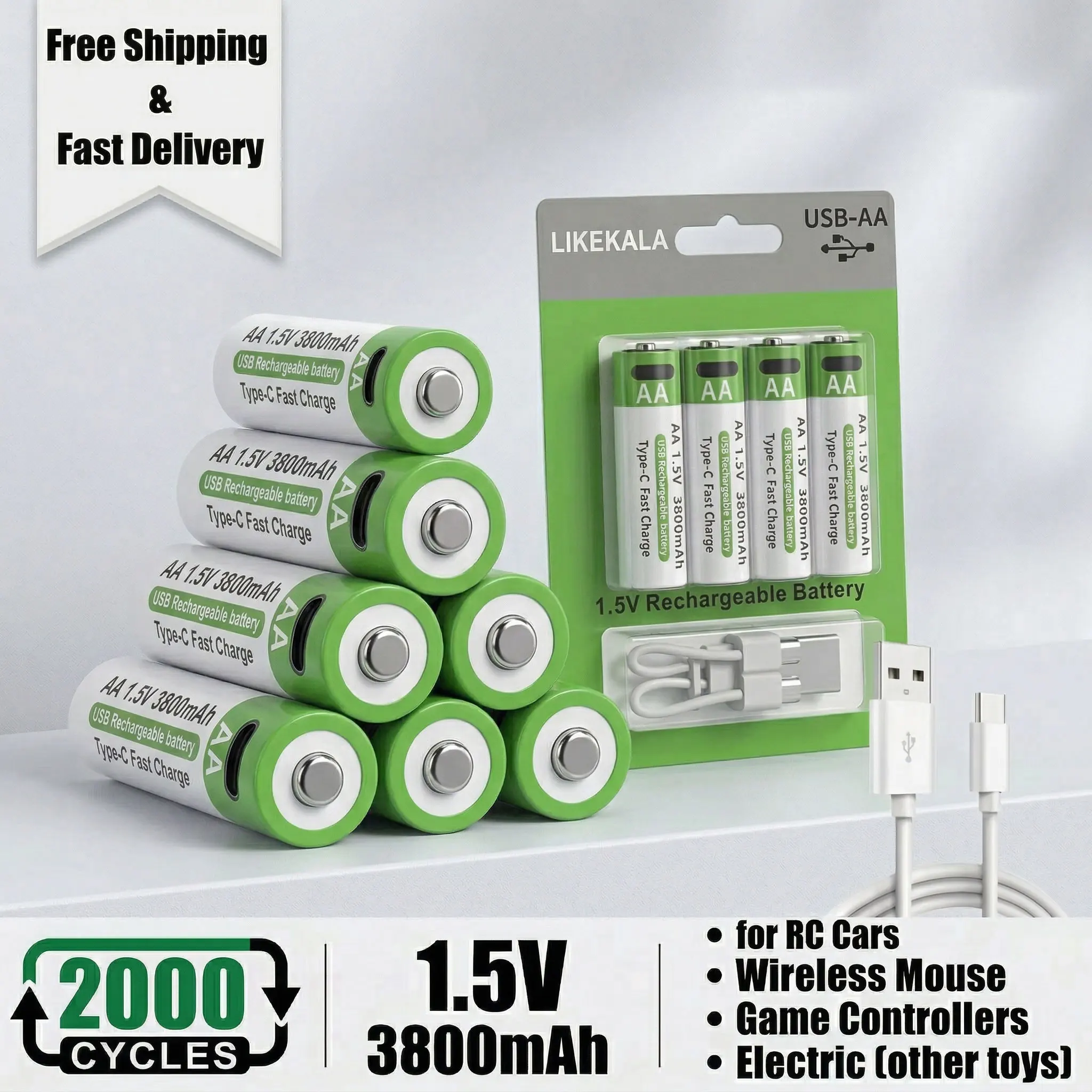 

1.5V 3800mAh AA USB Rechargeable Lithium Battery 2026 New Arrival for Toys MP3 Thermometer Keyboard Electronic Equipment