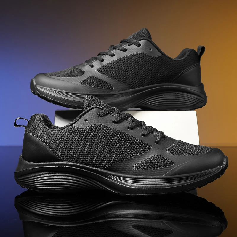 Tênis de Corrida Masculino Preto Cleto, Respirável, com Malha, Amortecimento de Impacto, Sola ia, Ideal para Longas Cam...