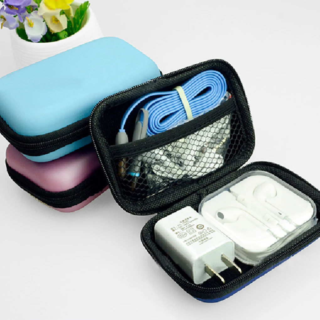 Earphone Cases Mini Hard Headphones Charger Coin Storage Bags Phone Carrying Case Organizing Travel Accessories Red