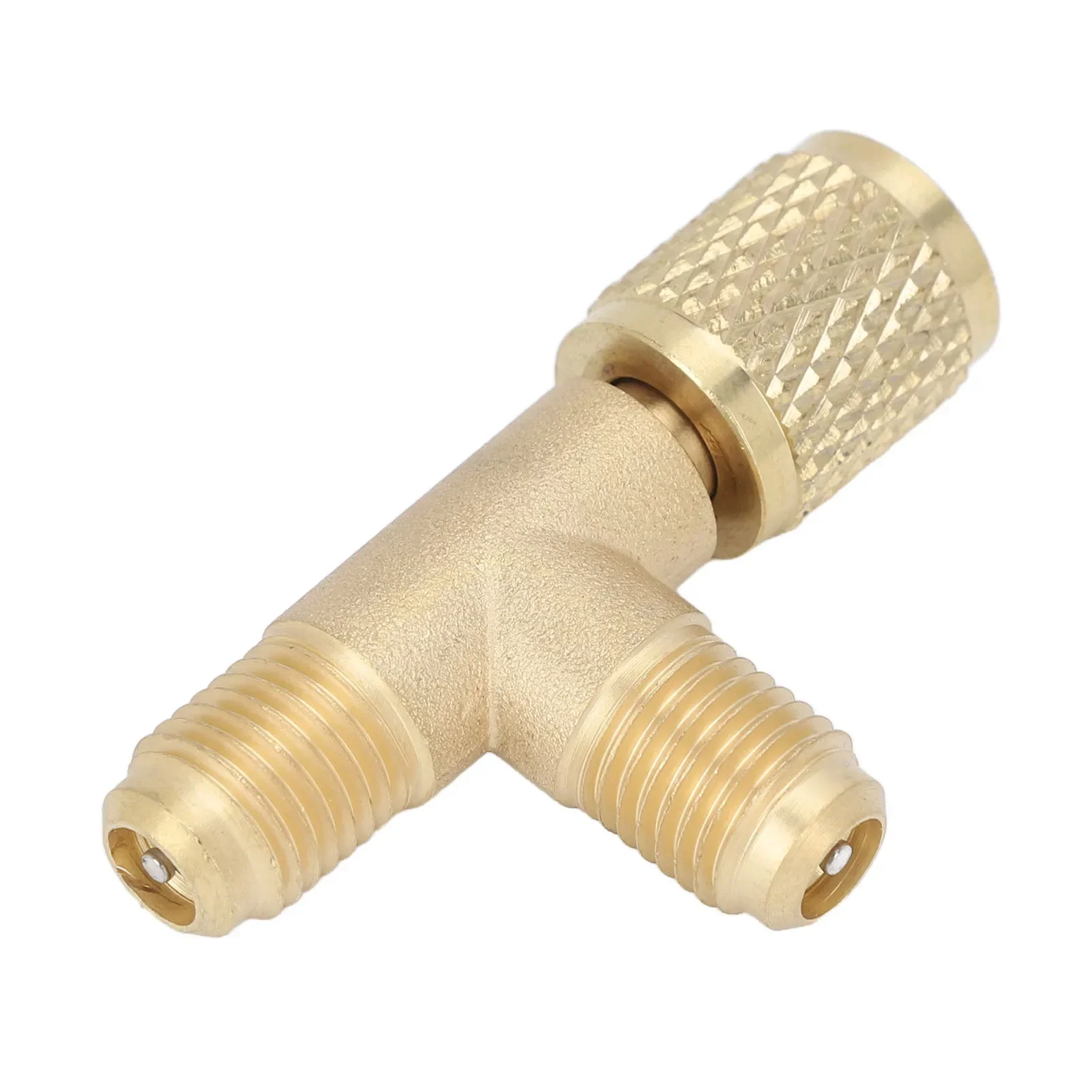 Quick Coupler Tee Adapter with Valve Core Brass 1/4in SAE Sturdy Structure for R22 R12 R134 Refrigerant Tee Adapter