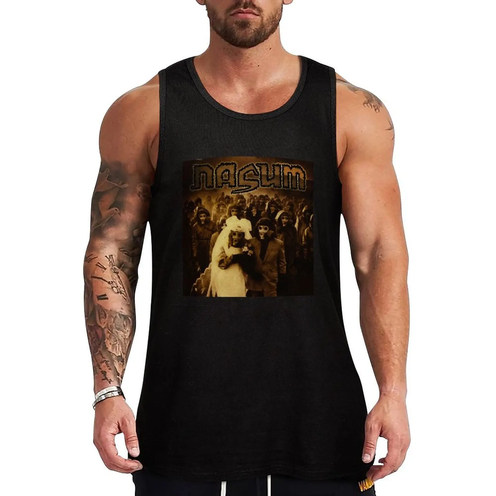 Camiseta Regata NASUM BAND METAL ARTWORK, Corte Atlético, Camiseta Sem Mangas para Treino na Academia