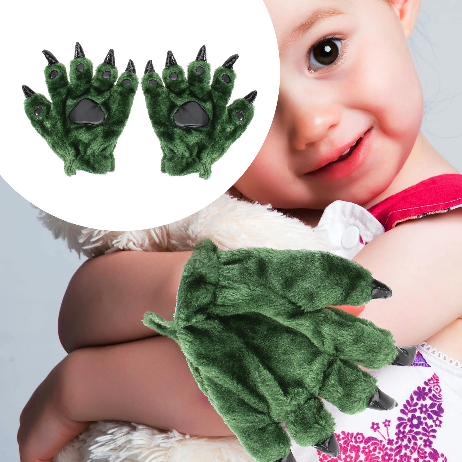 

Cartoon Dinosaur Gloves Christmas Thermal Winter Animal Claw Monster Child