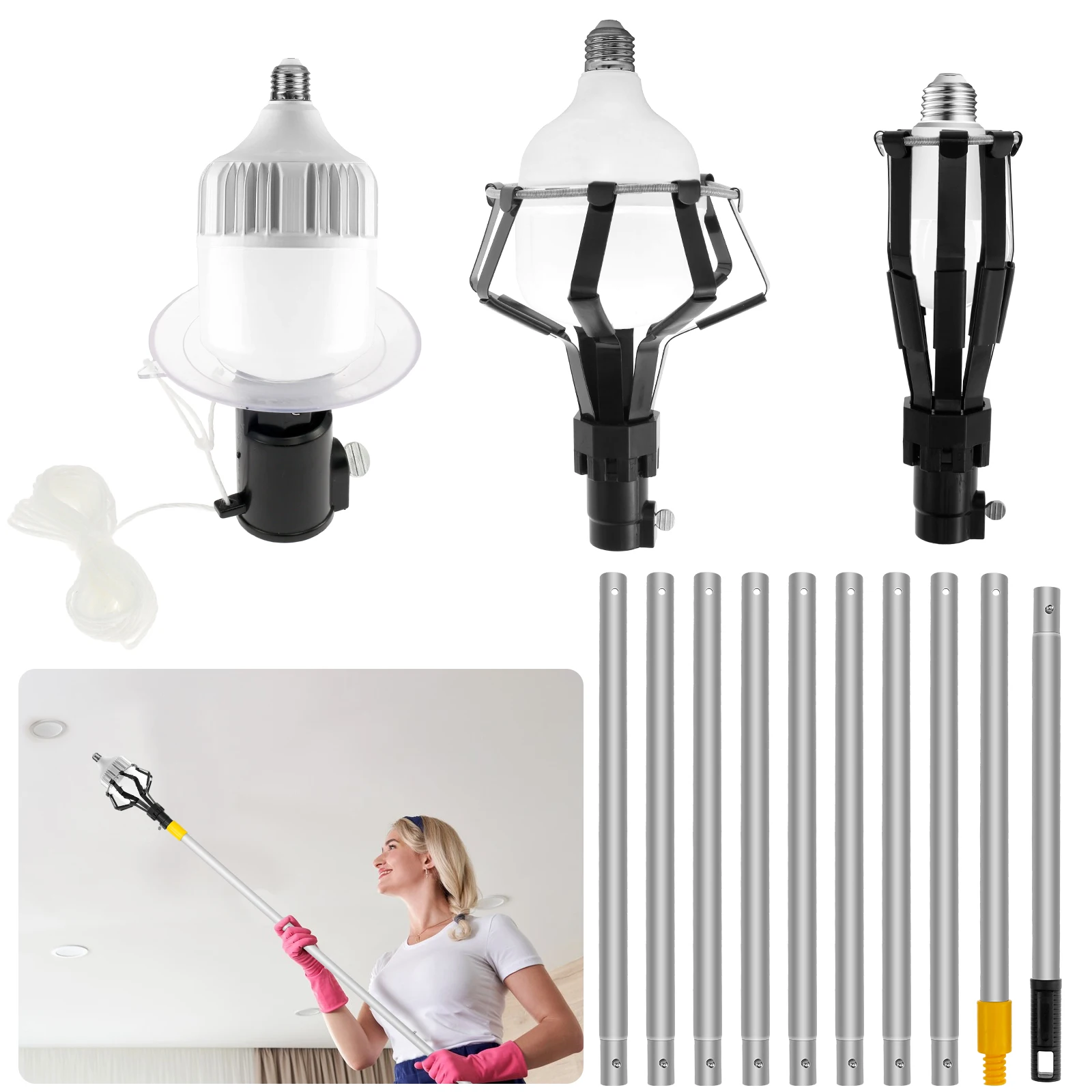 Light Bulb Changer for High Ceilings 12FT Extension Pole Light Bulb Changer with Basket and Suction Cup Lightweight