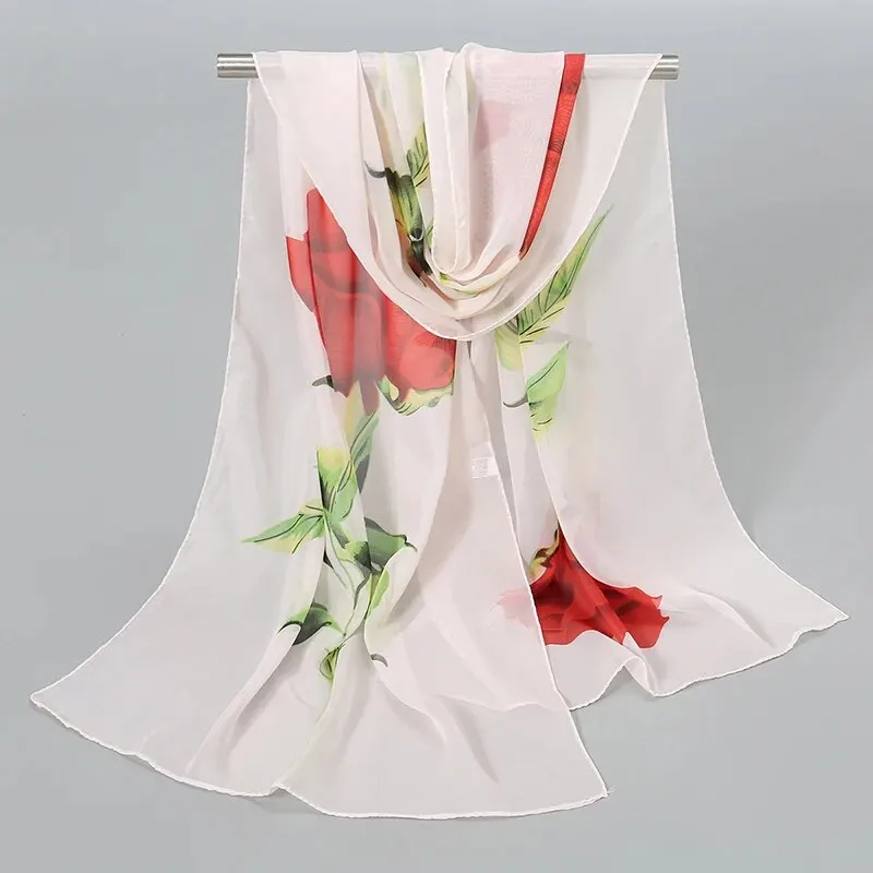 New Rose Chiffon Silk Scarf Women Lightweight Shawl Summer Outdoor Sun Protection Long Muffler 150*50cm