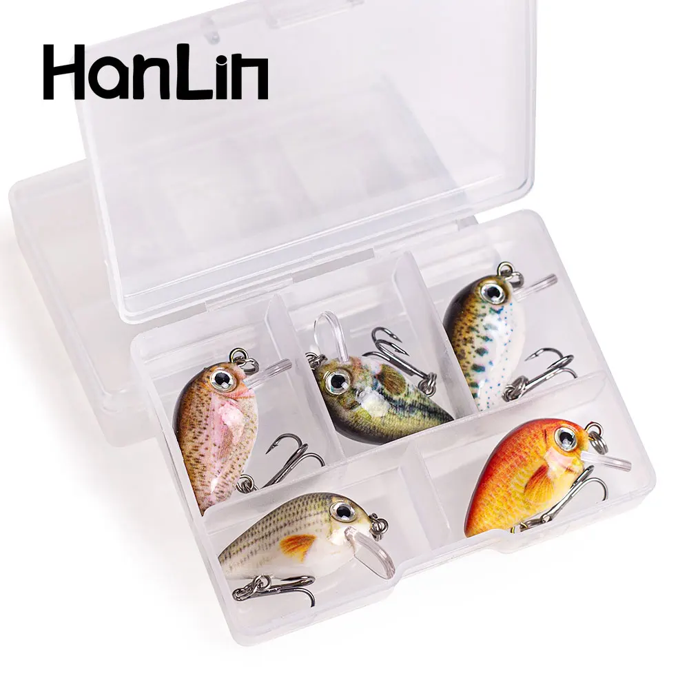 

Hanlin 5pcs/Set Box Mini Fishing Lures Floating Lifelike Crankbaits Wobblers Artificial Baits Swimbait Pike Bass Tackle