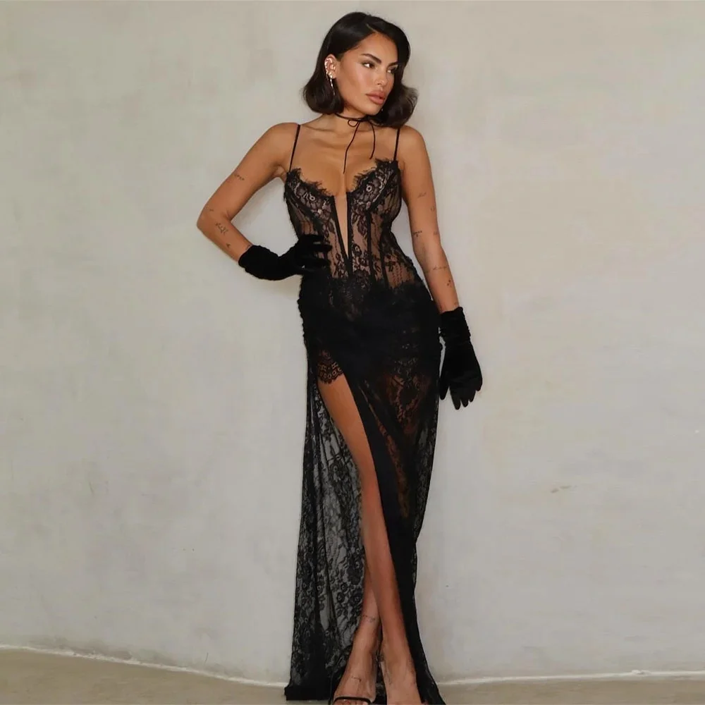 

Черное кружевное длинное платье с разрезом на заказ Вечерние платья Pastrol Унисекс Джерси Ретро Дубай Саудовская Аравия Израиль Пром по индивидуальному заказу