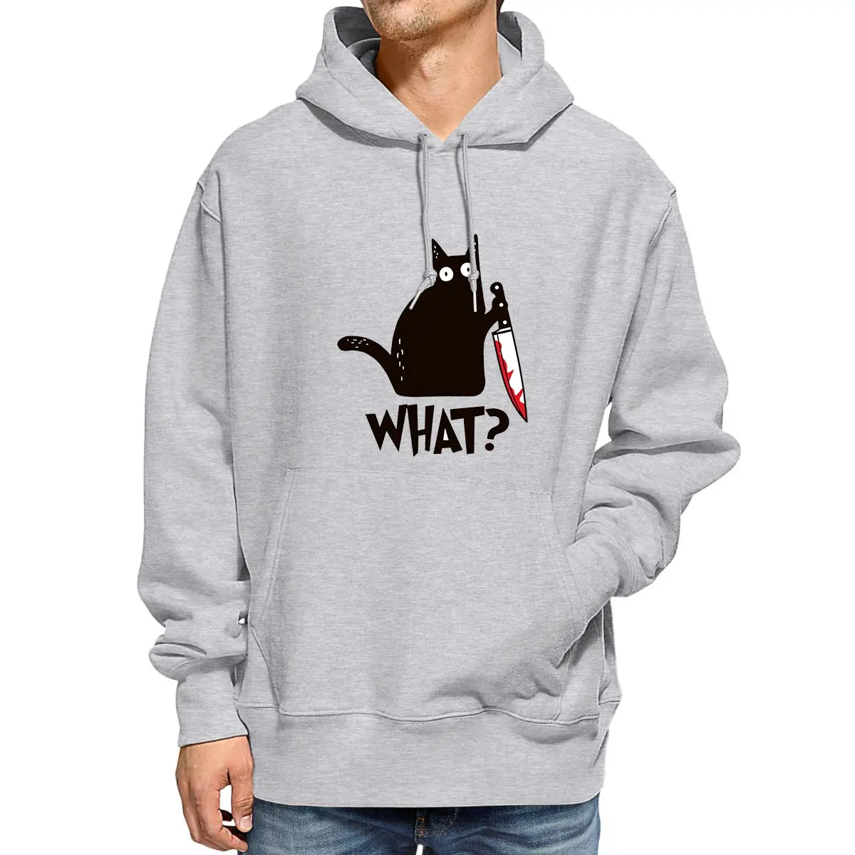 Cat What Murderous Cat with Knife  Sweatshirt Funny Halloween Novelty Gift Autumn Winter Men Women Casual Loose Hoodies