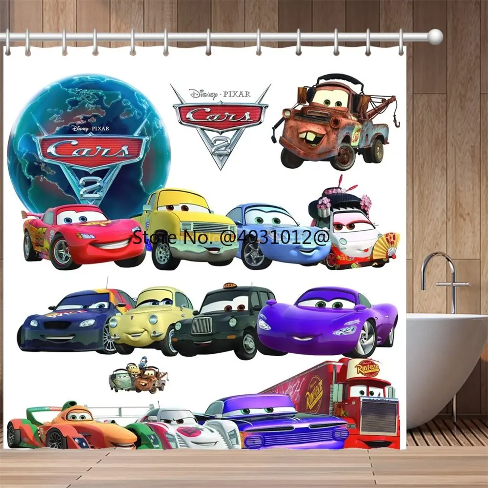  Lightning McQueen Cars Waterproof Shower Curtain with 12 Hooks Anime Bathroom Curtains Polyester Bath Mildew Proof