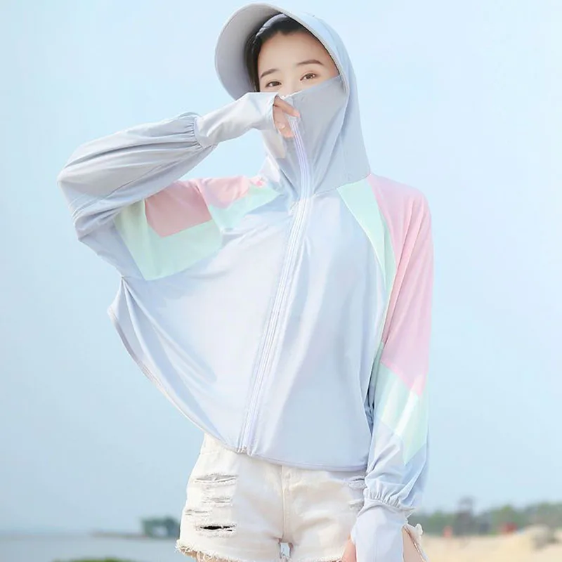 2024 Women Sunscreen Hat Ice Silk Coat Fashion Protection Hooded UV Short Jacket Female Quick Dry Thin Sun-proof UPF50+ Outwear