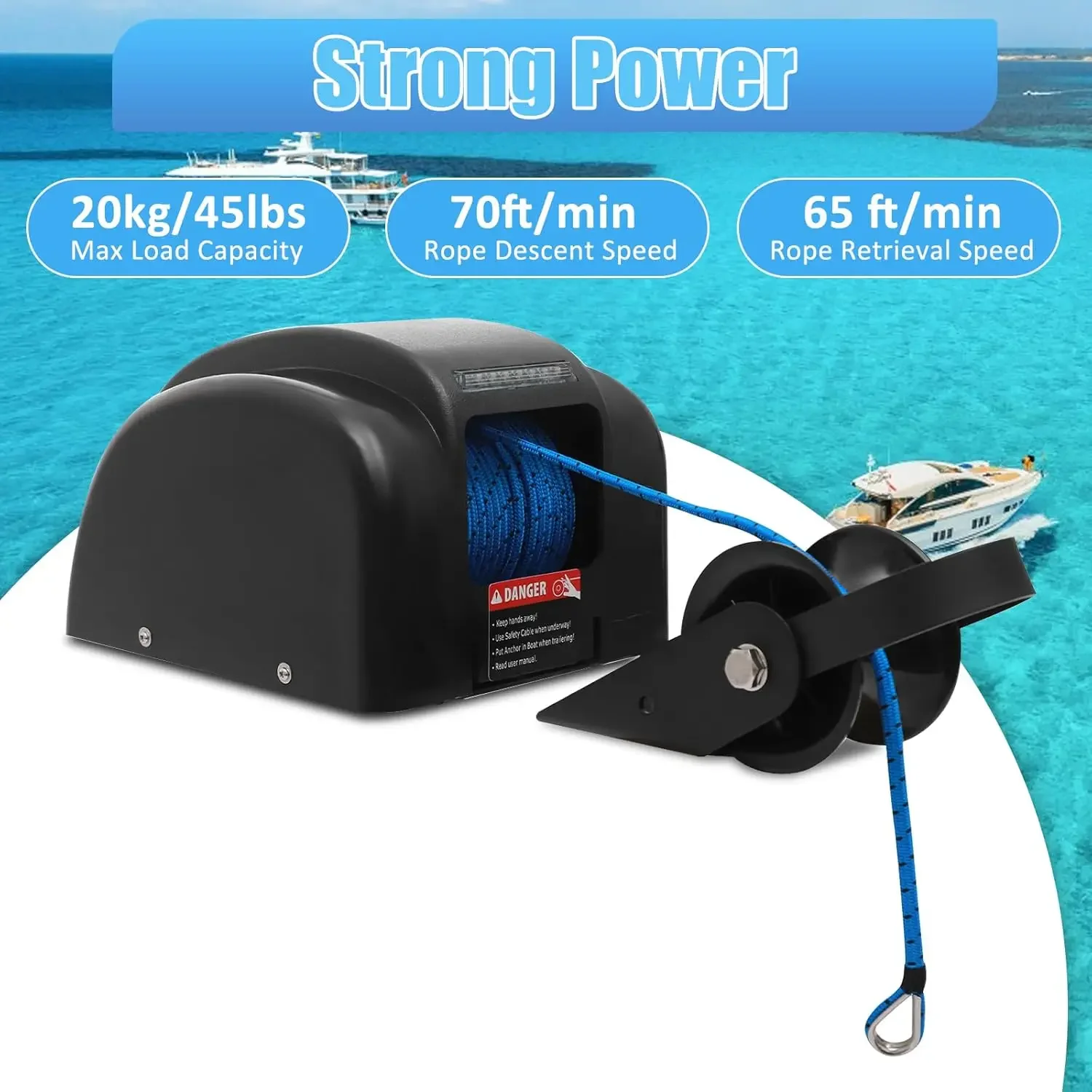 Electric Anchor Winch, 45 lbs Heavy Duty Boat Electric Anchor Winch 12V Free Fall Saltwater Marine Boat Electric Anchor Winch