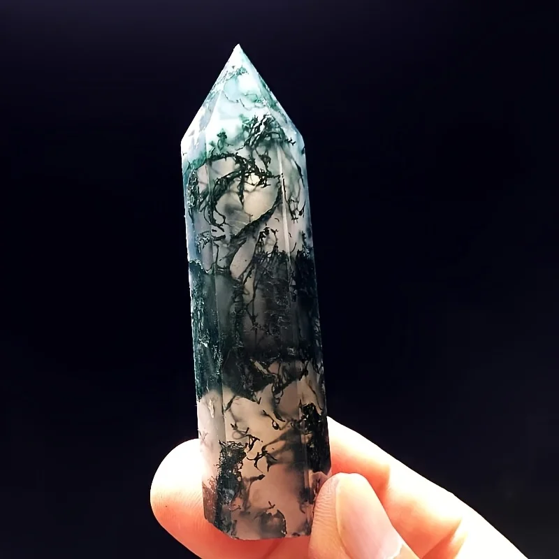 1pc Natural Moss Agate Crystal Obelisk - Natural Green Gemstone Tower for Home & Office Decor, Perfect Birthday or Holiday Gift