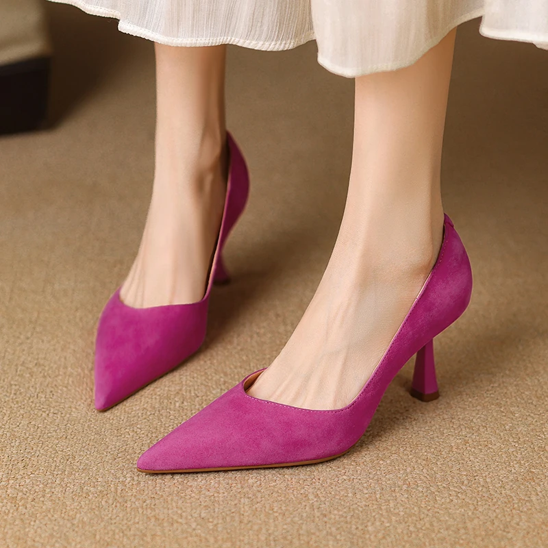 

Handmade Genuine Leather Sheepskin Women High Heels Pointed Toe Thin Heel Party Womens Shoes Shallow Elegant Womens Pumps ﻿