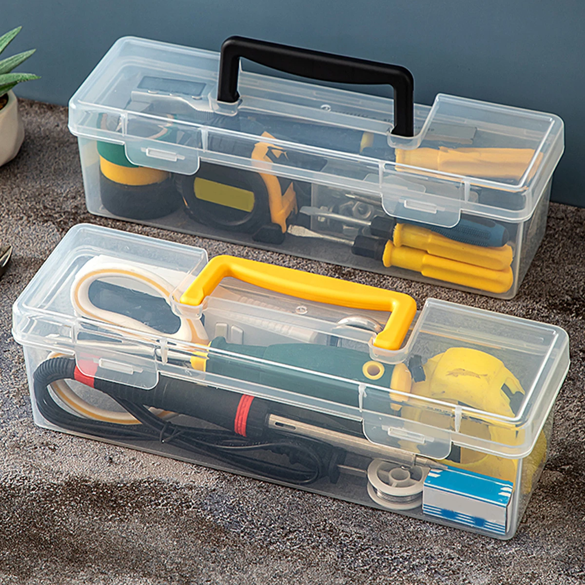 WORTHBUY Plastic Organizer Box Transparent Portable Tool Box Multipurpose Electrician Drill Tool Storage Box Hardware Tool Case