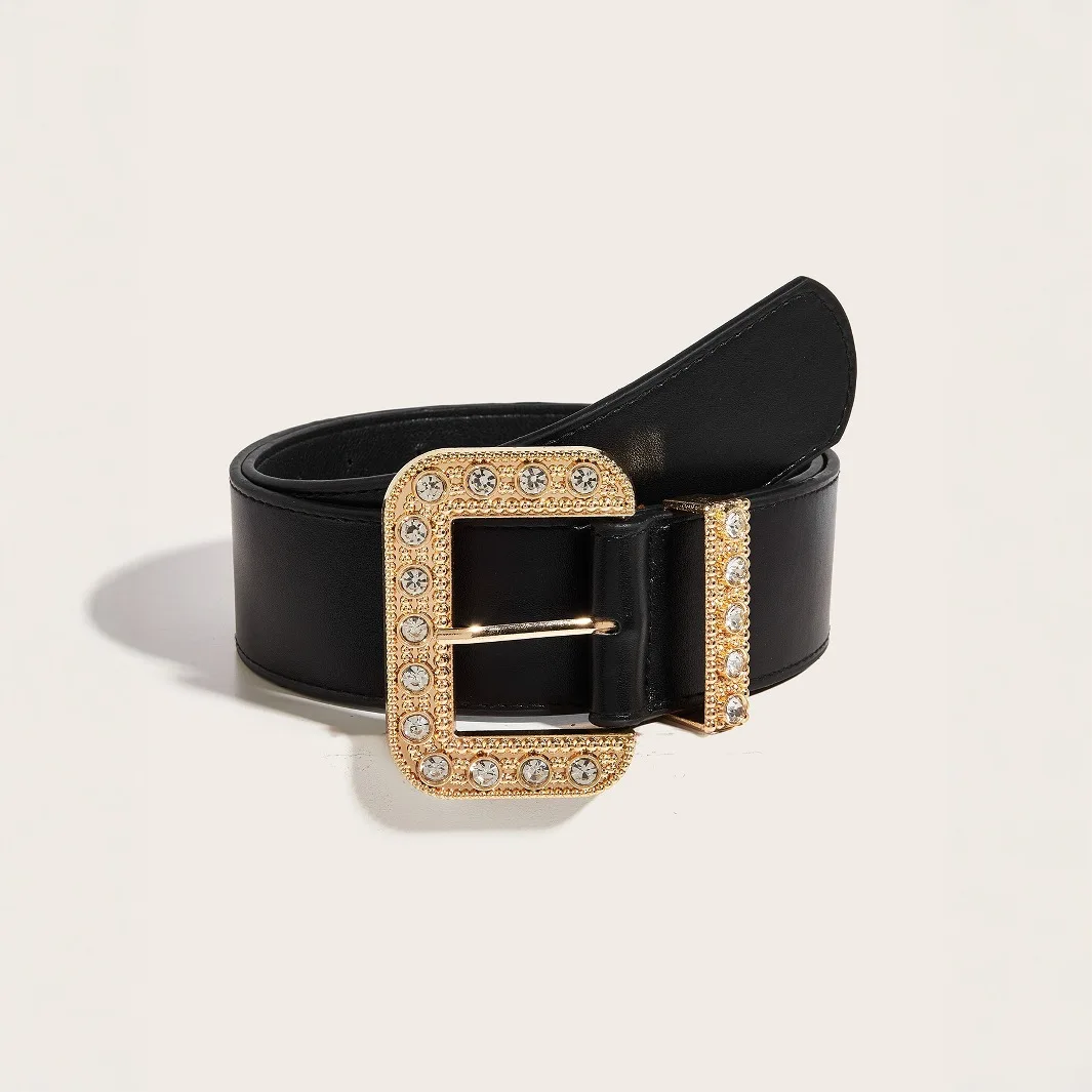 

2025 Новый модный ремень со стразами, роскошный ремень с пряжкой и бриллиантами, простой черный широкий пояс, аксессуары для одежды