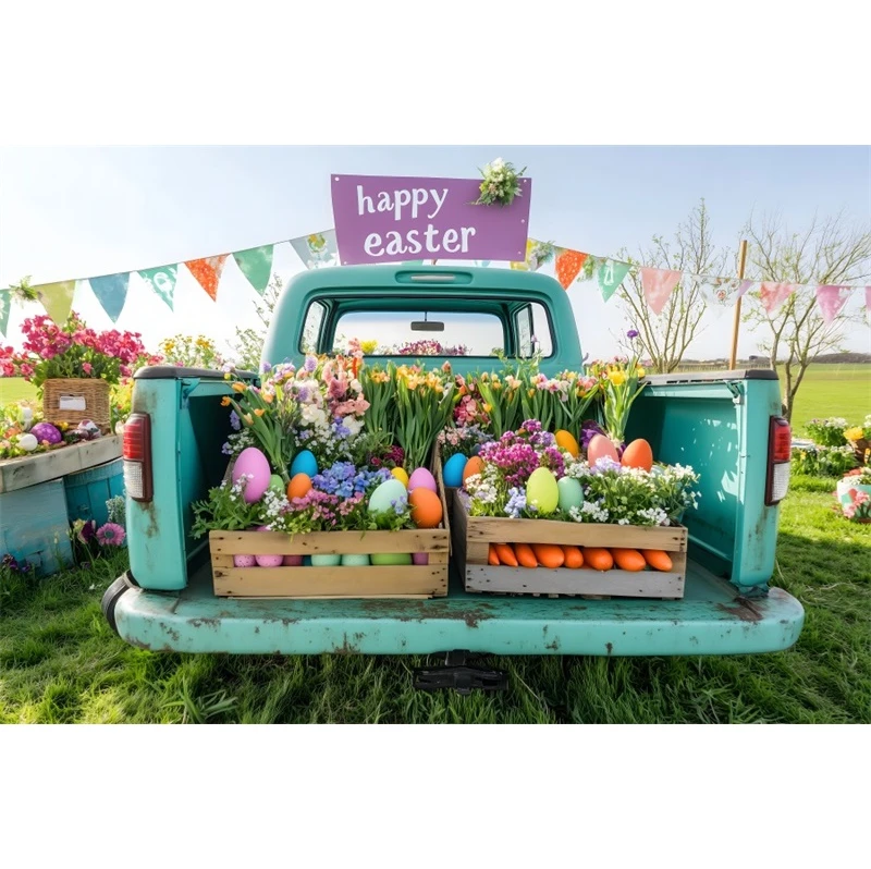 Happy Easter Cartoon Backdrop Spring Archway Flower Wall Rabbits Eggs Birthday Festival Party Decor Photography Background Props