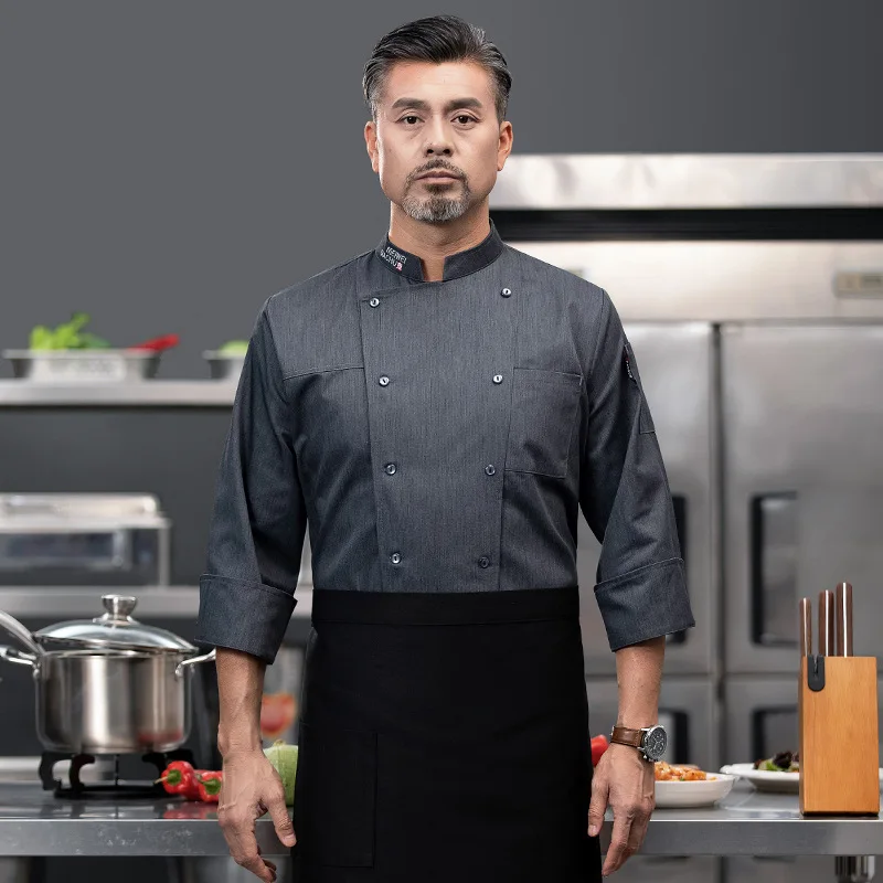 Ropa de trabajo para Chef, manga larga, Otoño Invierno, restaurante, cocina, cocina occidental, Catering, cantimplora, hornear pasteles, pan, ropa
