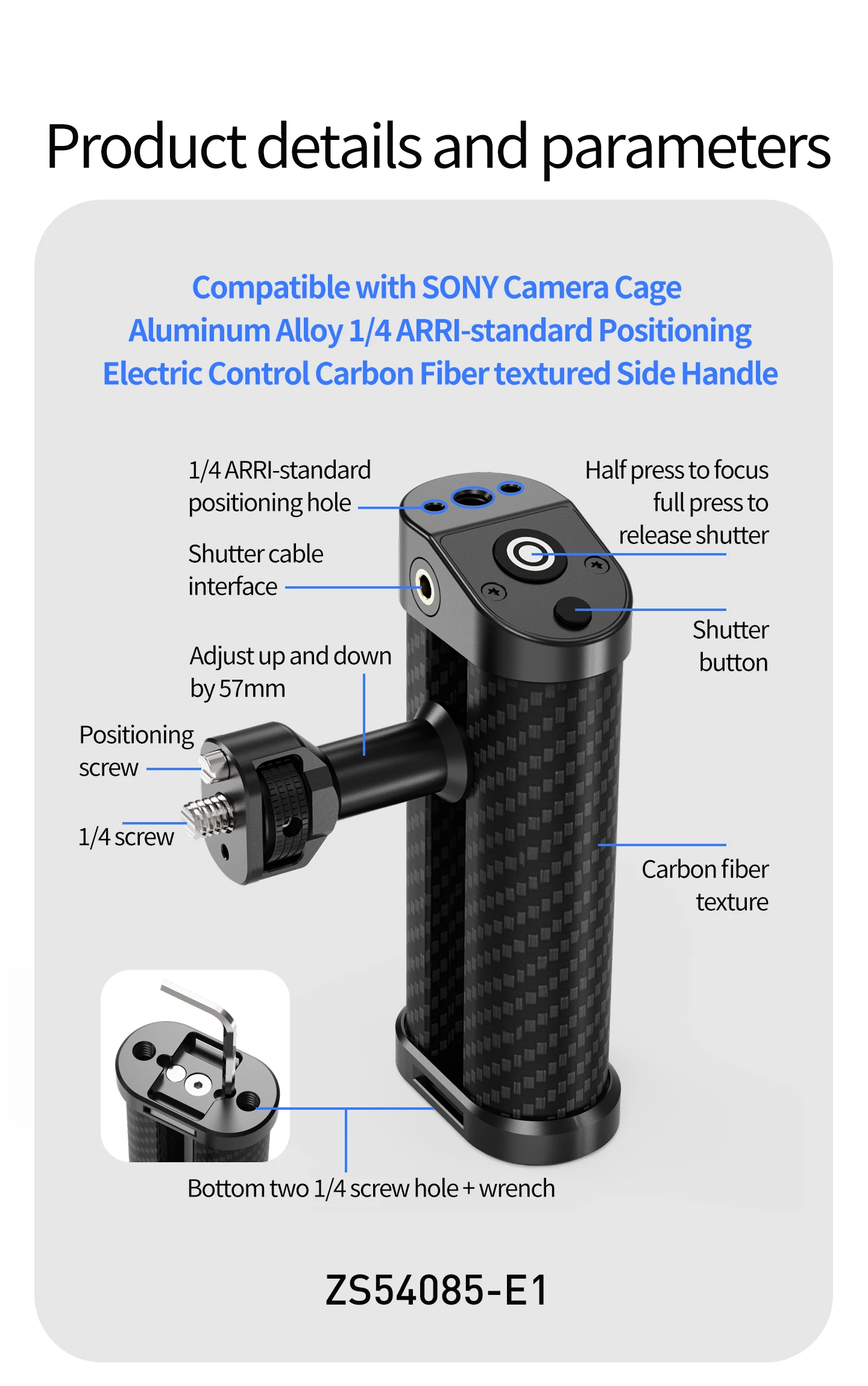 Low Angle Shooting Kameragriff 1/4" ARRI NATO Rail Clamp Auslöser für Canon EOS R5 Nikon Z6II Sony DSLR spiegelloser Käfig – Detail 11