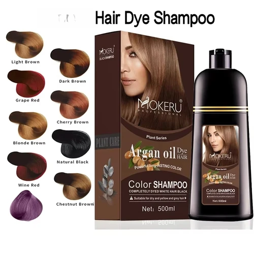 Imagen 1 del producto Aceite de argán de coloración rápida natural para teñir el cabello, champú de coloración rápida para el cabello, de larga duración, para hombres y mujeres, tinte profesional, 500ml