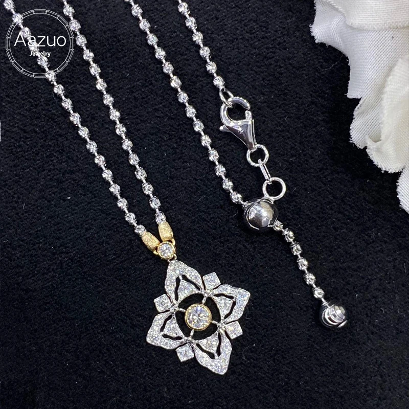 Aazuo 18K Solid White Gold Real Natrual Diamonds High Quality Luxury Flower Shape Necklace Gifted For Women Wedding Party Au750